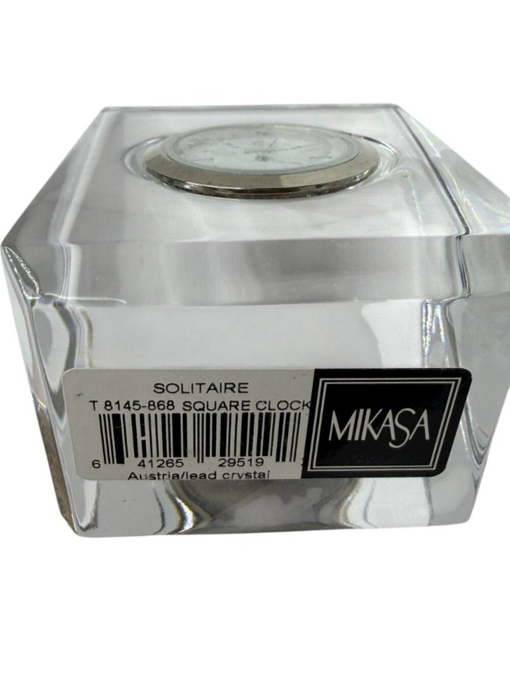 Mikasa Solitaire Crystal Square Clock Quartz Desk Paperweight Table Clock w/ Box - Picture 3 of 9